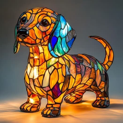 Art Deco Stained Glass Dog Table Lamp