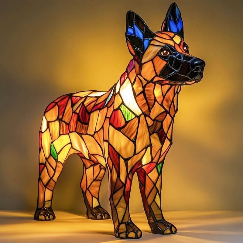 Art Deco Stained Glass Dog Table Lamp