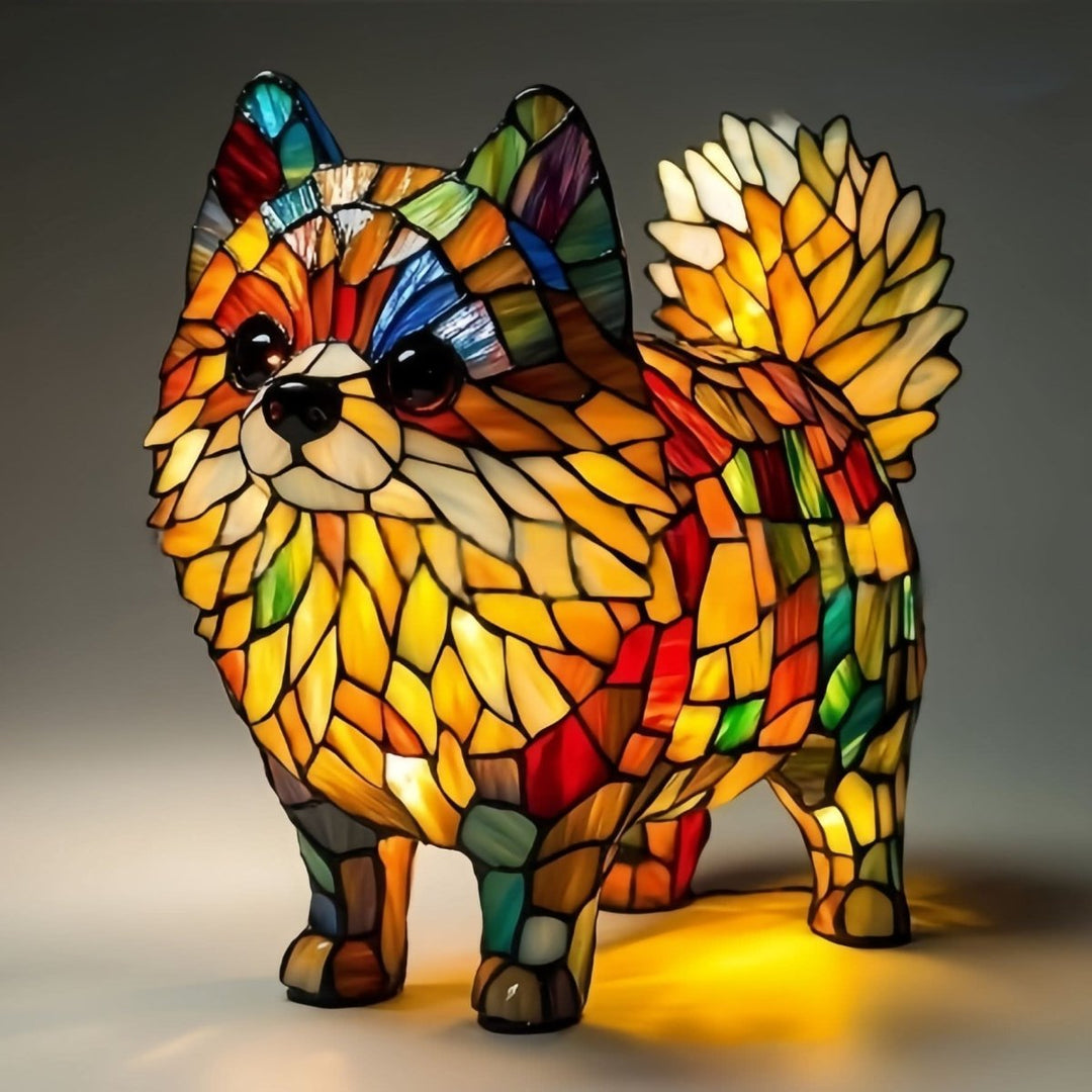 Art Deco Stained Glass Dog Table Lamp