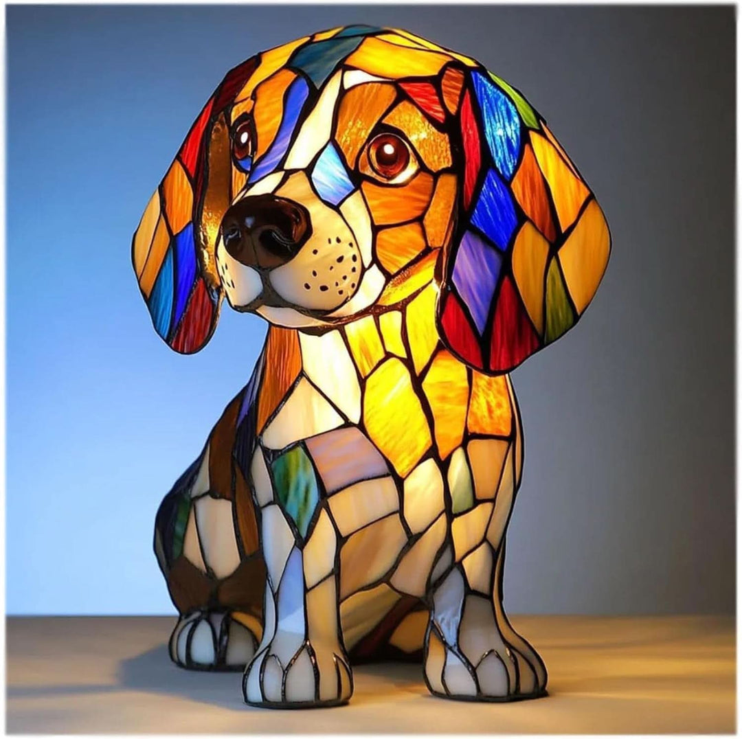 Art Deco Stained Glass Dog Table Lamp