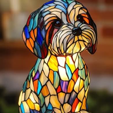 Art Deco Stained Glass Dog Table Lamp