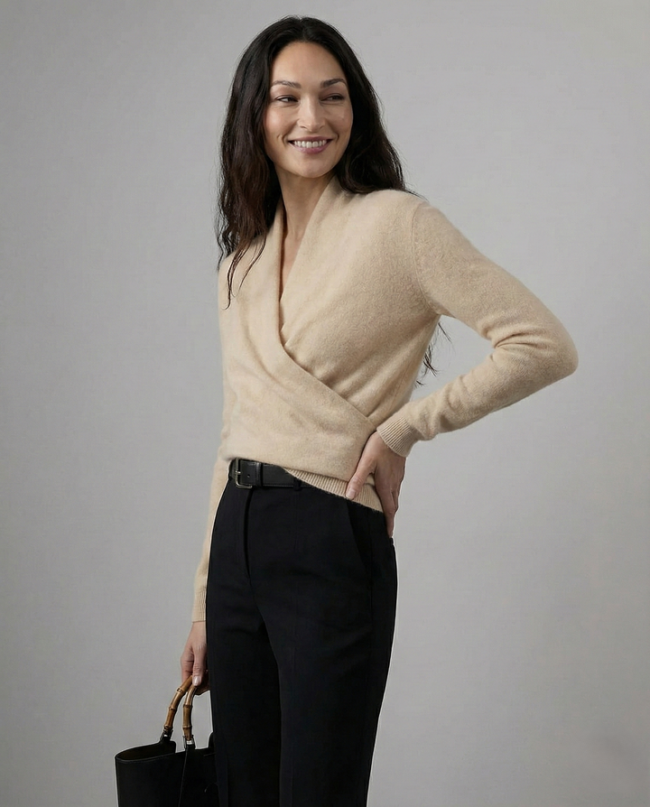 Isla Wool Wrap Sweater | V-Neck Long Sleeve Sweater