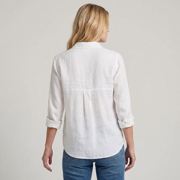 Relaxed Button-Up Blouse with Soft Collar and Rolled Sleeves