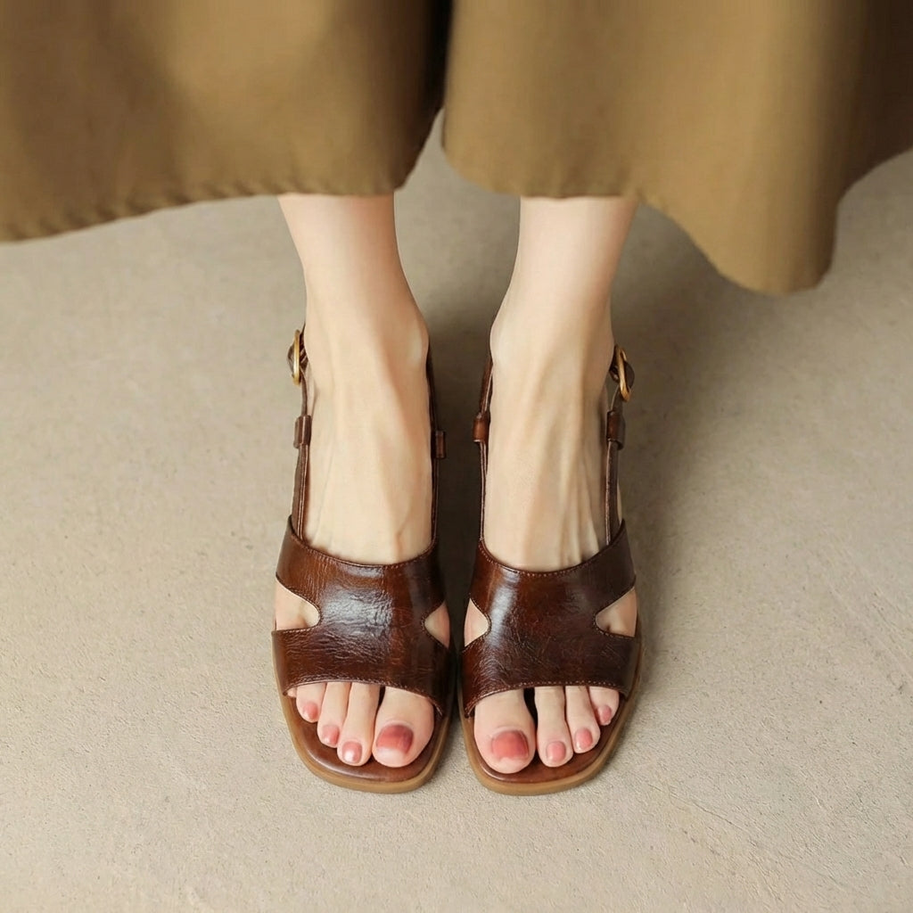 Sophisticated Heeled Sandals with Adjustable Slingback and Block Heel
