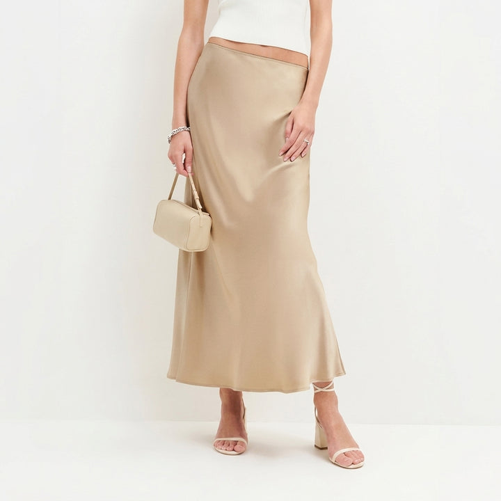 Lustrous Satin Midi Skirt with Fluid Bias Cut Silhouette
