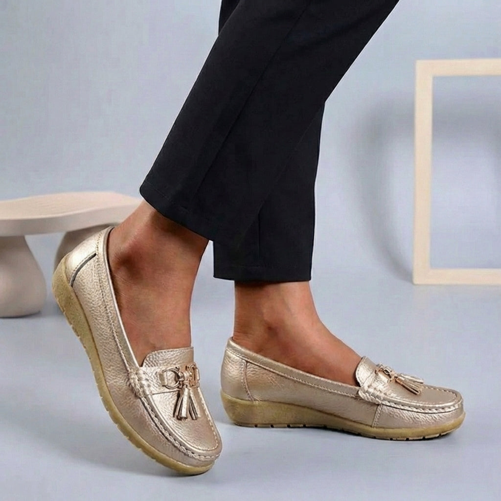 Comfort Loafers with Tassel Detail and Contrast Stitching