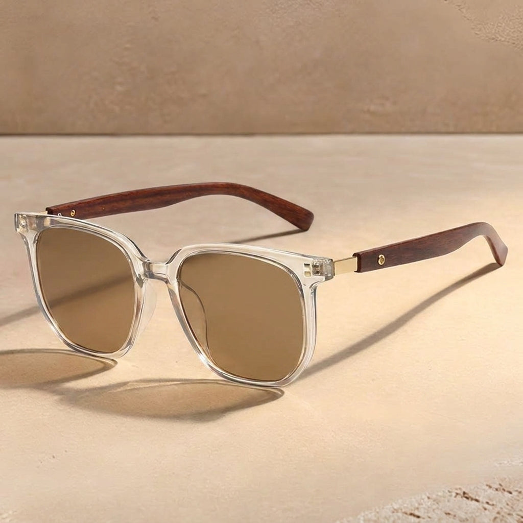 Lena Hart Classic Square Sunglasses with Wooden Arms
