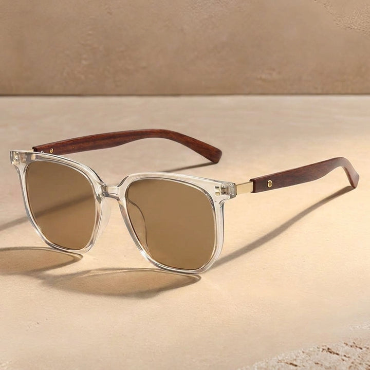 Lena Hart Classic Square Sunglasses with Wooden Arms