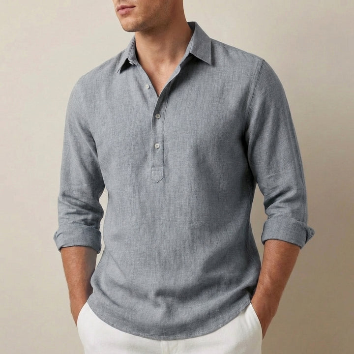 Roman Relaxed Henley Shirt with Textured Spread Collar
