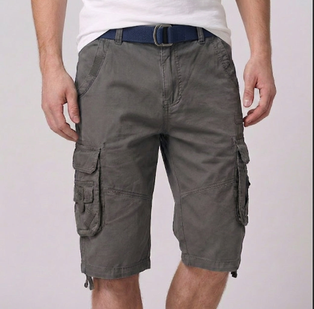 Relaxed Cargo Shorts with Adjustable Belt and Multi-Pocket Detail