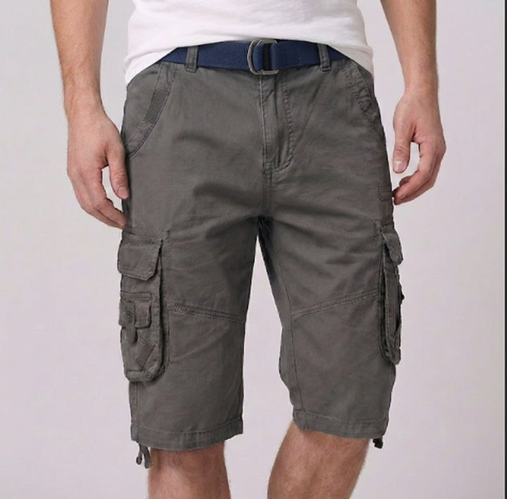 Relaxed Cargo Shorts with Adjustable Belt and Multi-Pocket Detail
