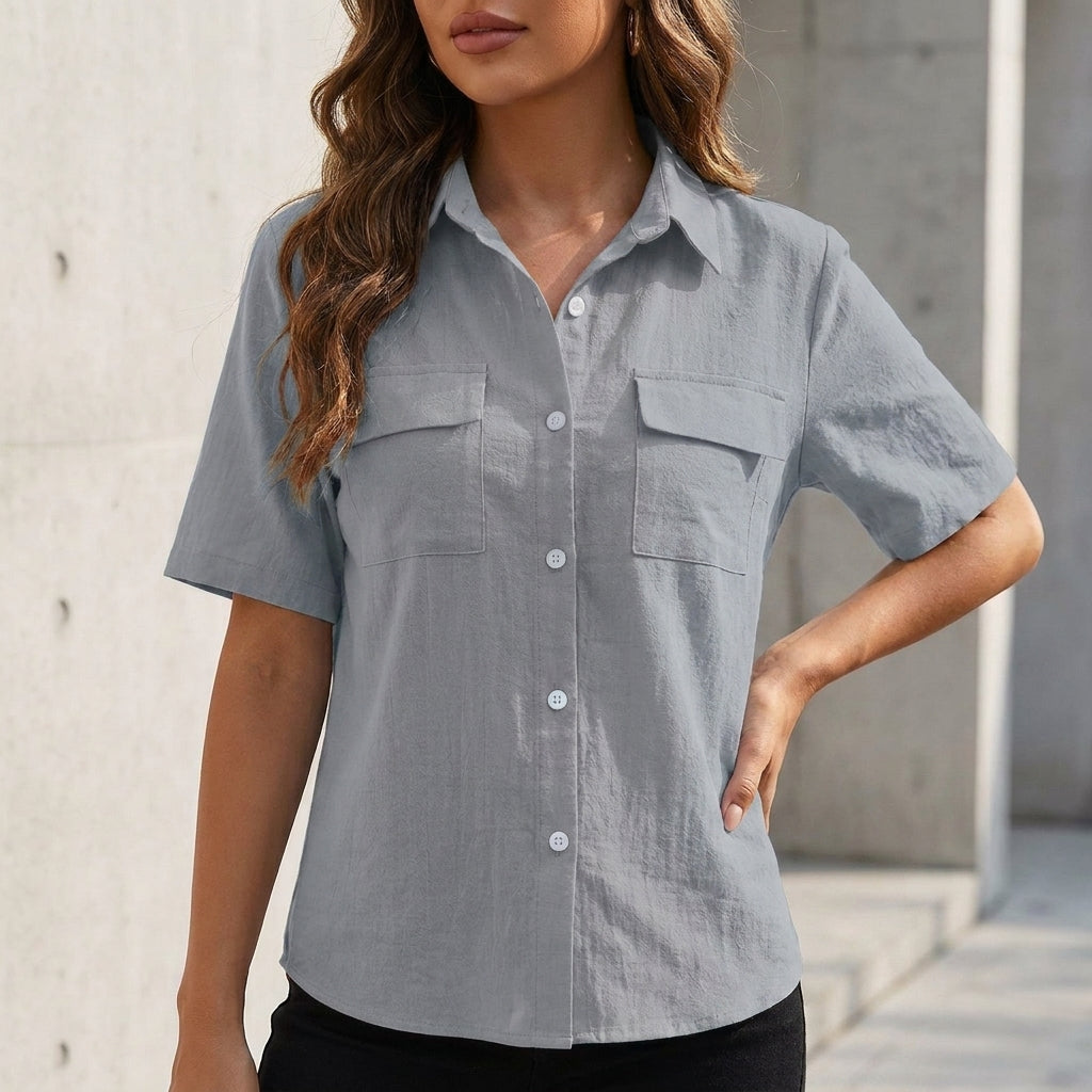 Relaxed Short Sleeve Utility Shirt with Dual Flap Pockets
