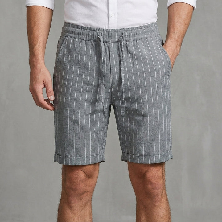 Relaxed Pinstripe Drawstring Shorts with Rolled Hem Detail