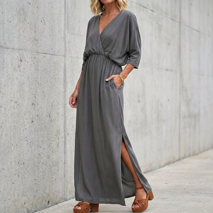 Knit Maxi Dress with Surplice Neck and Relaxed Silhouette