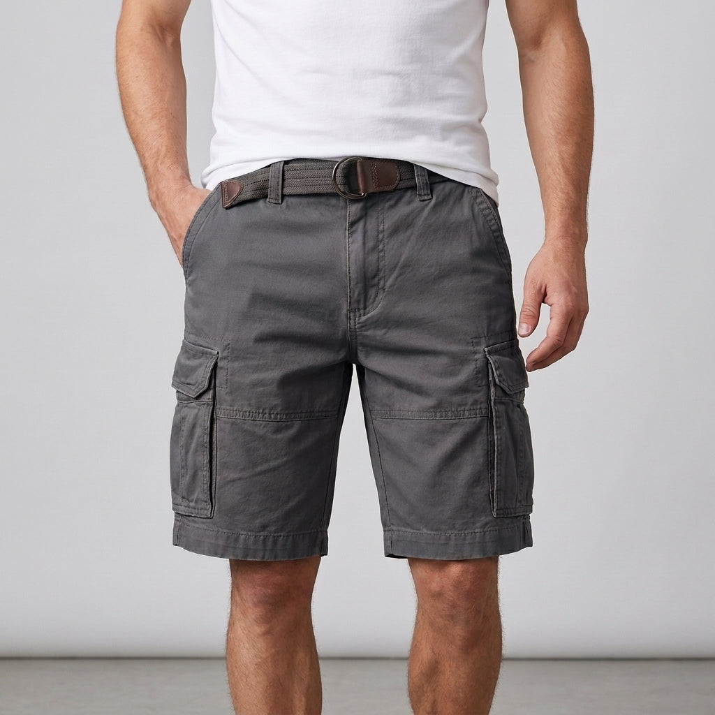 Utility Cargo Shorts with Adjustable Web Belt and Pocket Detail