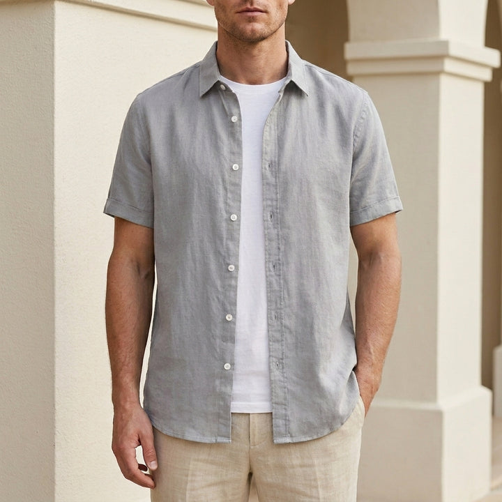 Relaxed Short Sleeve Button Front Shirt with Rolled Cuffs