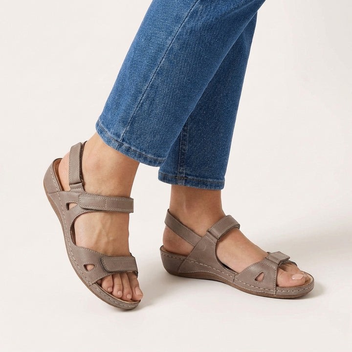Elevated Orthopedic Leather-Like Sandals with Adjustable Straps and Supportive Sole