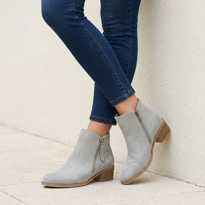 Classic Ankle Boots with Side Zip and Stacked Block Heel