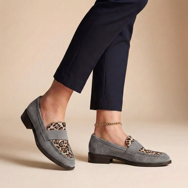 Leopard Accent Penny Loafers with Refined Suede Finish
