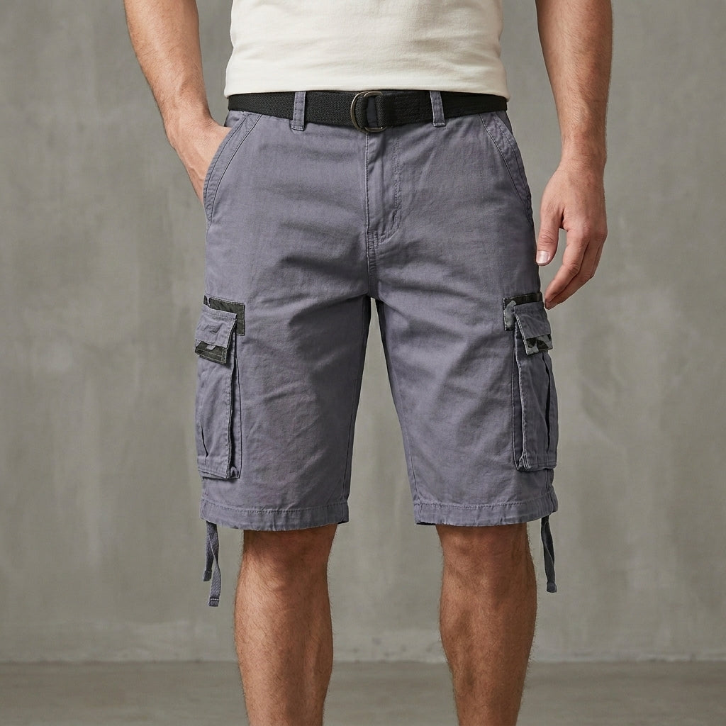 Relaxed Cargo Shorts with Adjustable Strap and Flap Pocket Detail