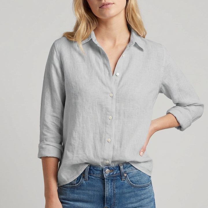 Relaxed Button-Up Blouse with Soft Collar and Rolled Sleeves