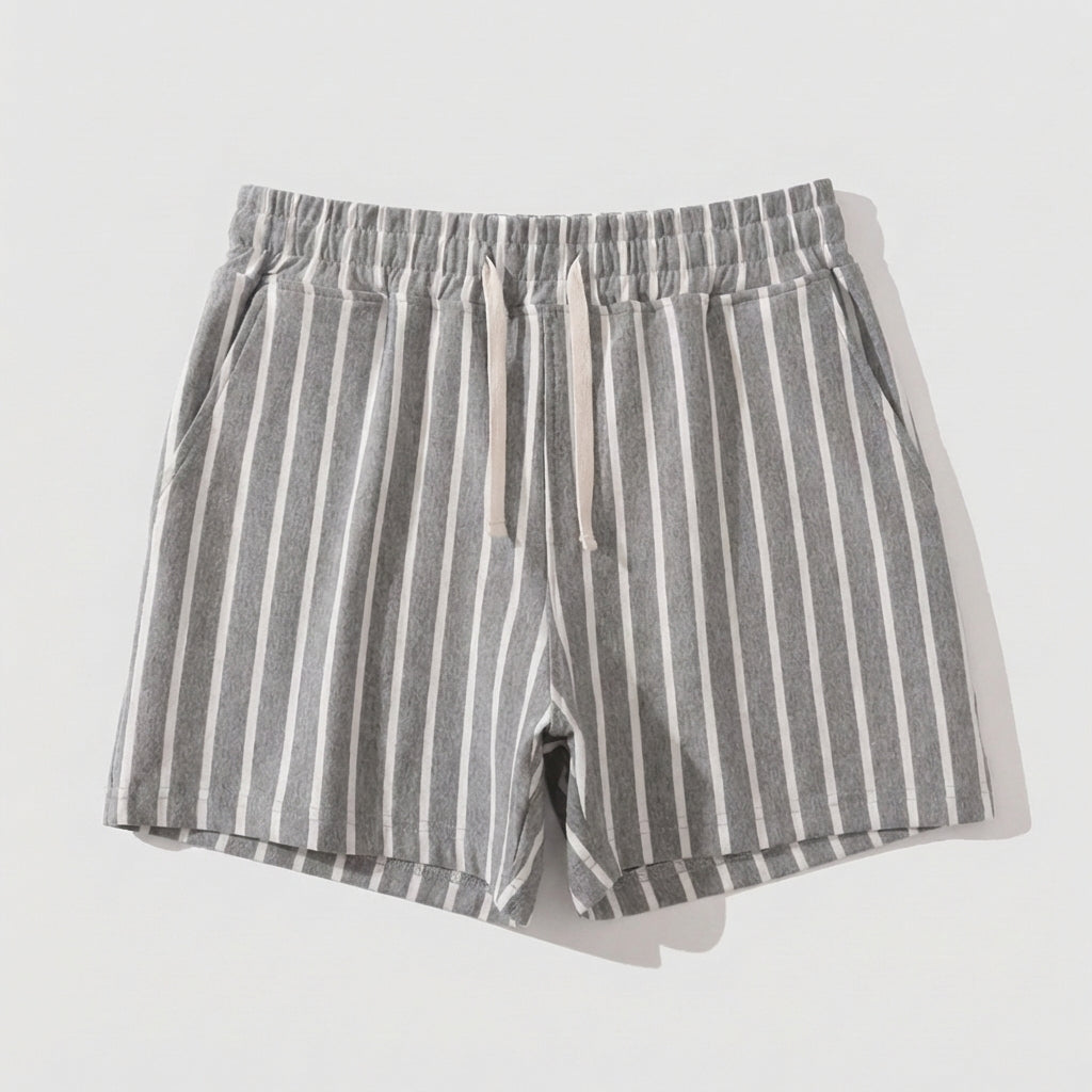 Relaxed Vertical Stripe Drawstring Shorts with Rear Patch Pocket