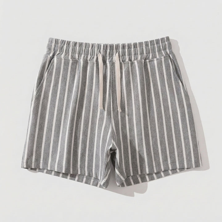 Relaxed Vertical Stripe Drawstring Shorts with Rear Patch Pocket