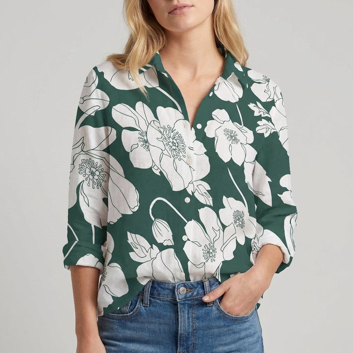 Relaxed Button-Up Blouse with Soft Collar and Rolled Sleeves