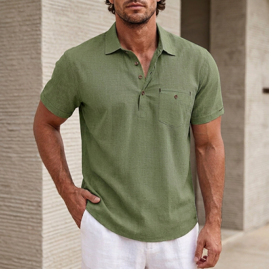 Refined Short Sleeve Polo Shirt with Buttoned Chest Pocket