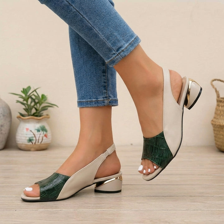 Croc-Embossed Slingback Sandals with Metallic Heel Accent