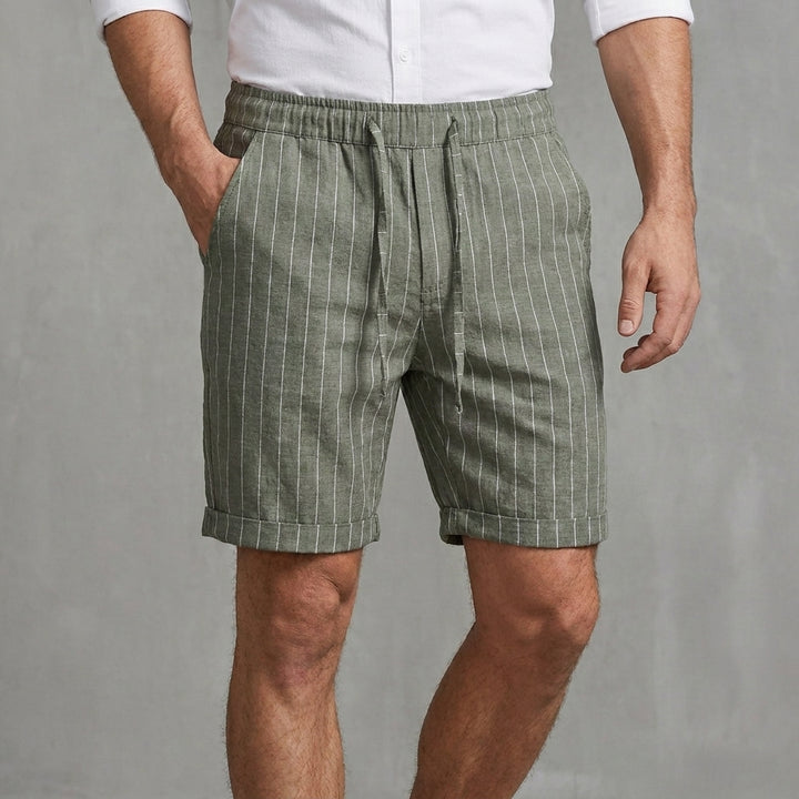 Relaxed Pinstripe Drawstring Shorts with Rolled Hem Detail