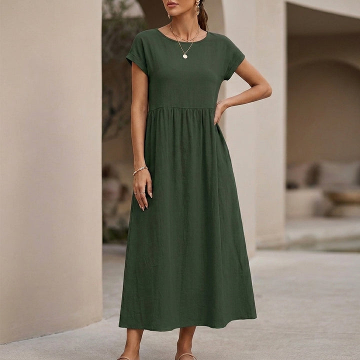 Relaxed-Fit Midi Dress with Gathered Waist and Pockets