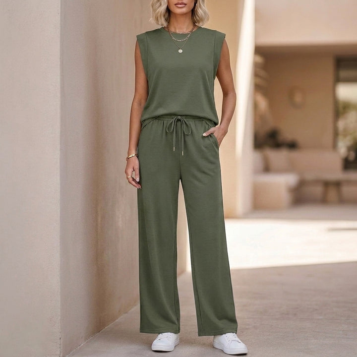 Relaxed Knit Two-Piece Set with Drawstring Waist and Wide Legs
