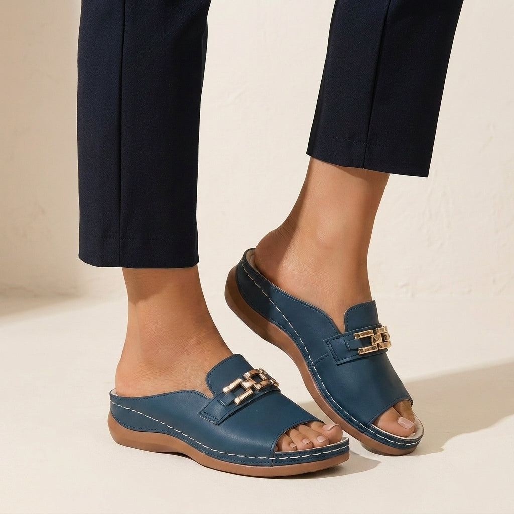Orthopedic Slide Sandals with Chain-Link Accent