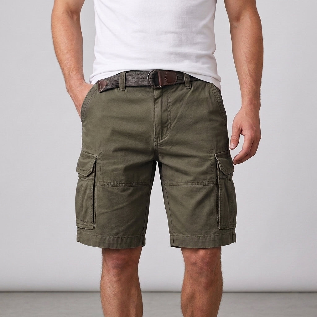 Utility Cargo Shorts with Adjustable Web Belt and Pocket Detail