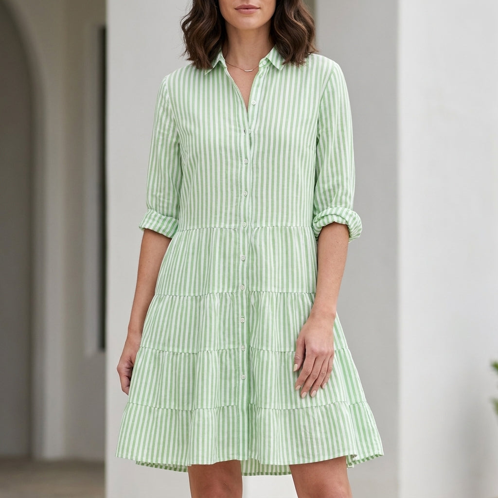 Striped Tiered Shirt Dress with Relaxed Resort Silhouette