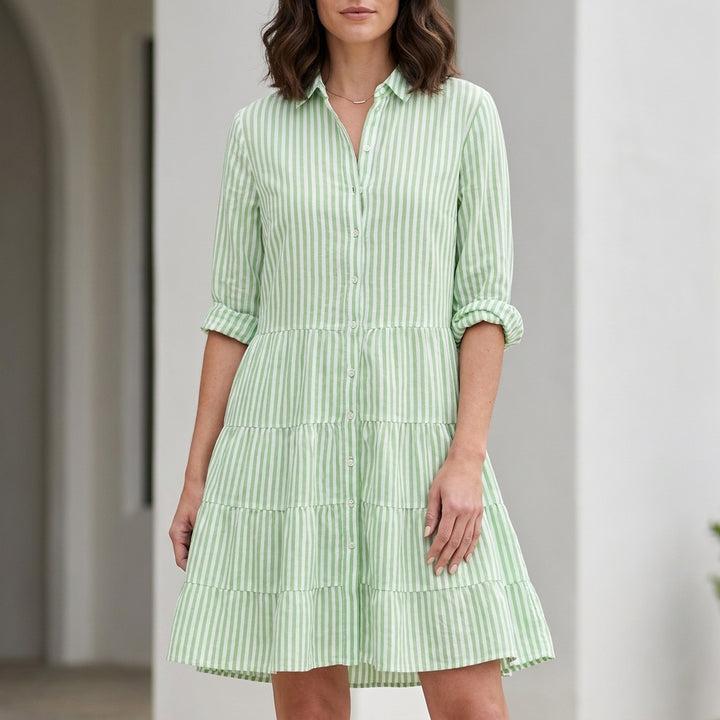 Striped Tiered Shirt Dress with Relaxed Resort Silhouette