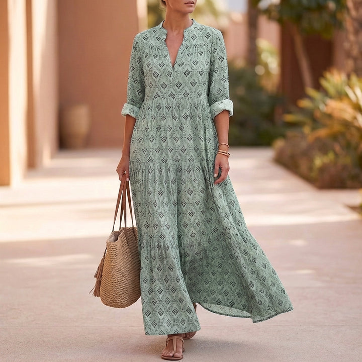 Bohemian Printed Maxi Dress with Relaxed Tiered Silhouette