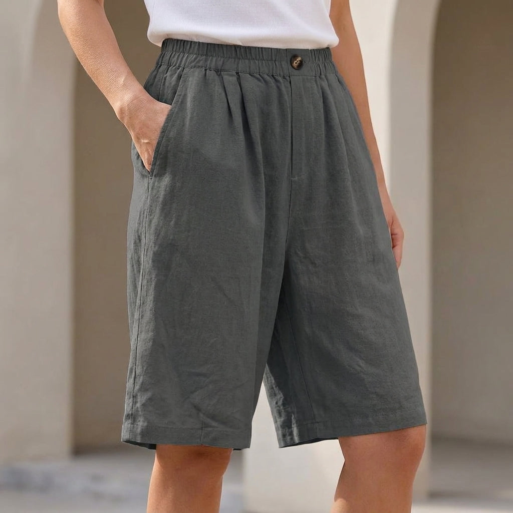 Relaxed Bermuda Shorts with Elastic Waistband and Side Pockets