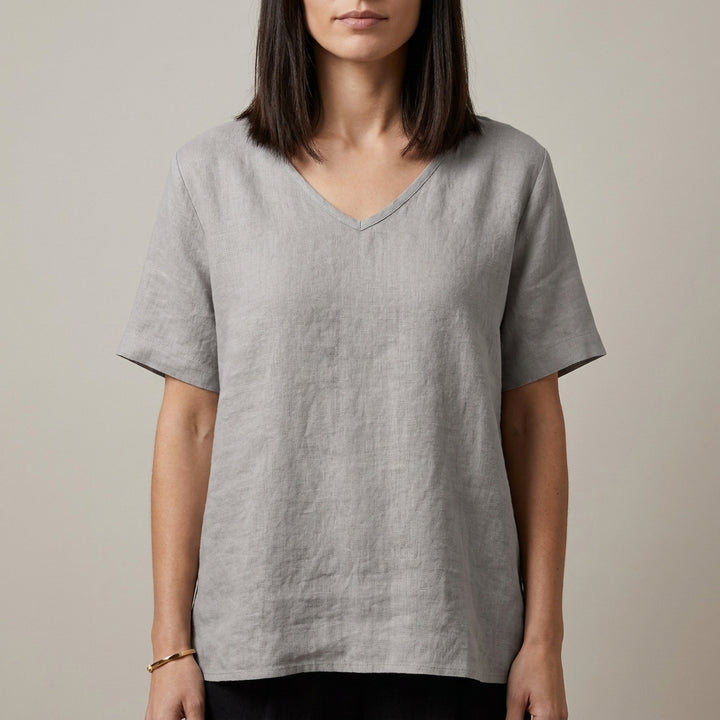 Relaxed V Neck Tunic Blouse with Effortless Draped Silhouette