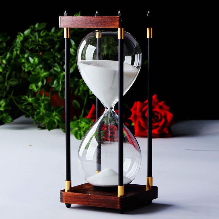 Minimalist Wood and Glass Hourglass With Gold Accents