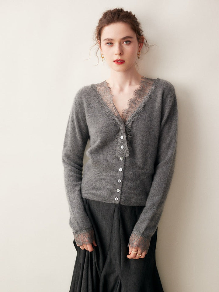 Rosie Fitted Cardigan | Lace Trim Button Front Cardigan