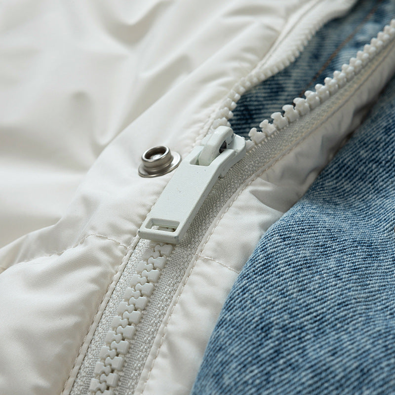 Noah Oversized Puffer Jacket | Quilted Denim Trim Hip-Length Puffer Jacket