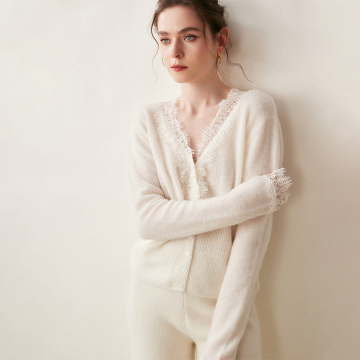 Rosie Fitted Cardigan | Lace Trim Button Front Cardigan