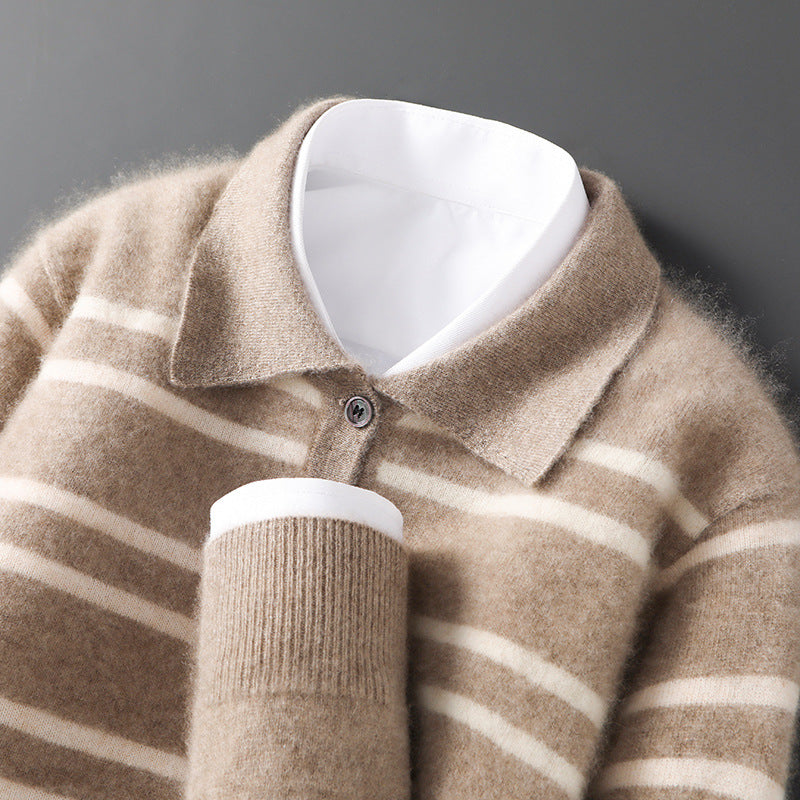 Lennox Merino Polo Sweater | Striped Half-Button Relaxed Polo