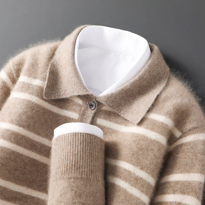 Lennox Merino Polo Sweater | Striped Half-Button Relaxed Polo