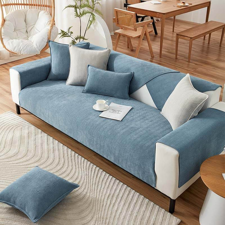 Contemporary Chenille Couch Cover With Herringbone Pattern
