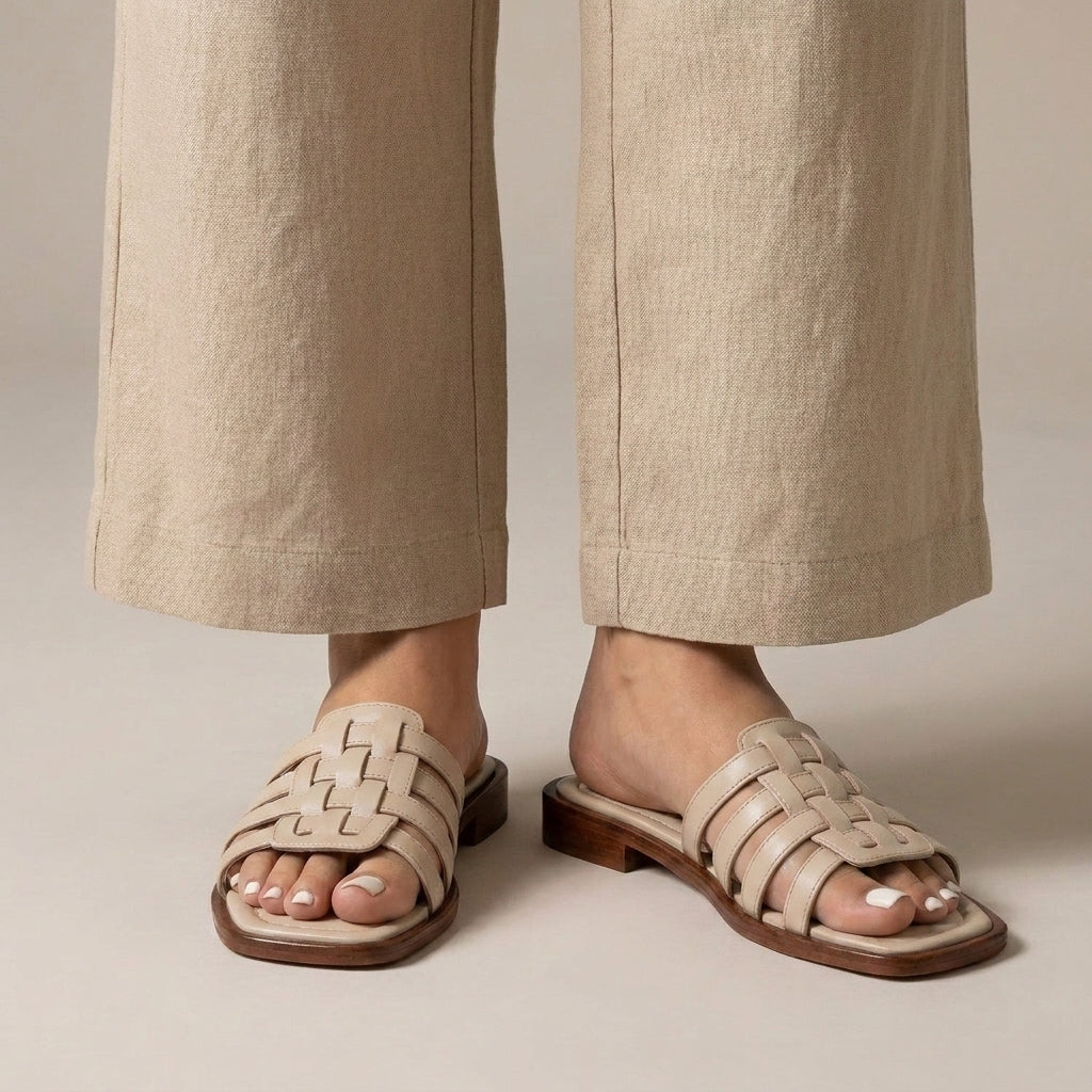 Italian Woven Slides with Square Toe and Slip-On Comfort