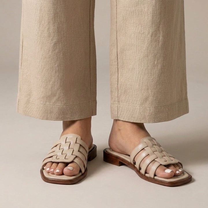 Italian Woven Slides with Square Toe and Slip-On Comfort