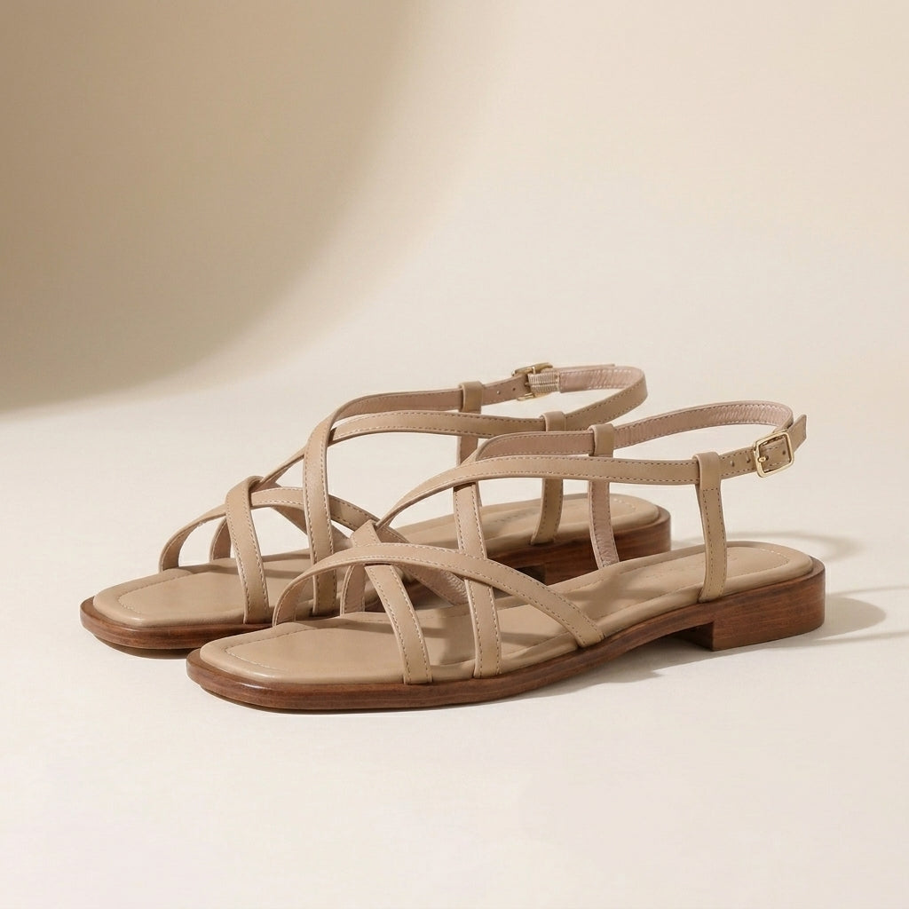Minimalist Italian Strappy Sandals with Square Toe Silhouette